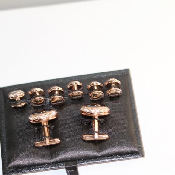 Crystal Cufflinks and Studs Rose Gold Black Onyx Center Stone - Picture 2 of 2